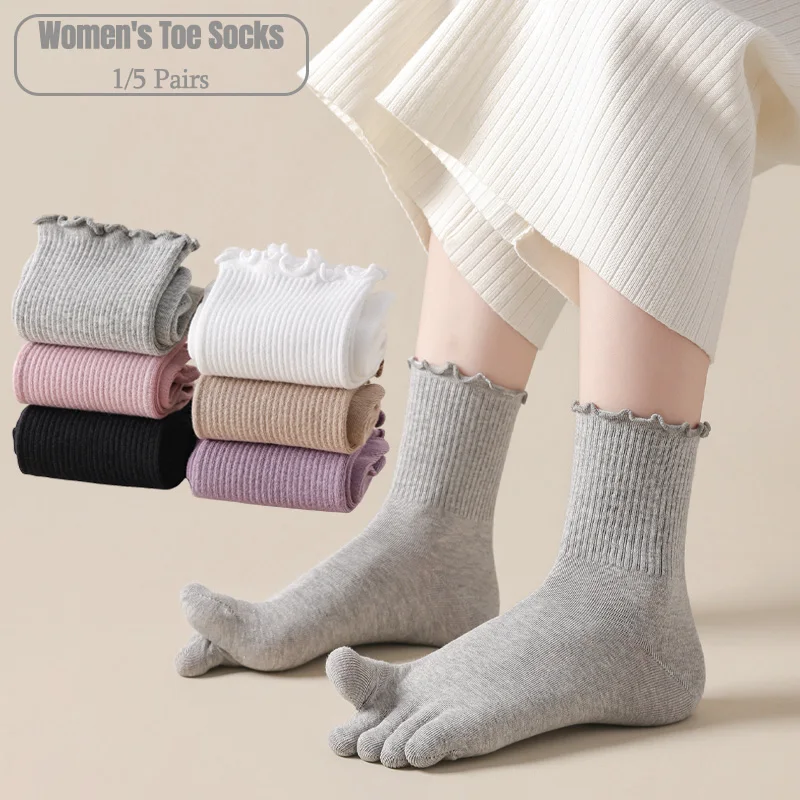 Toe Sock Split - 1/5 Pairs Women Five Toe Crew